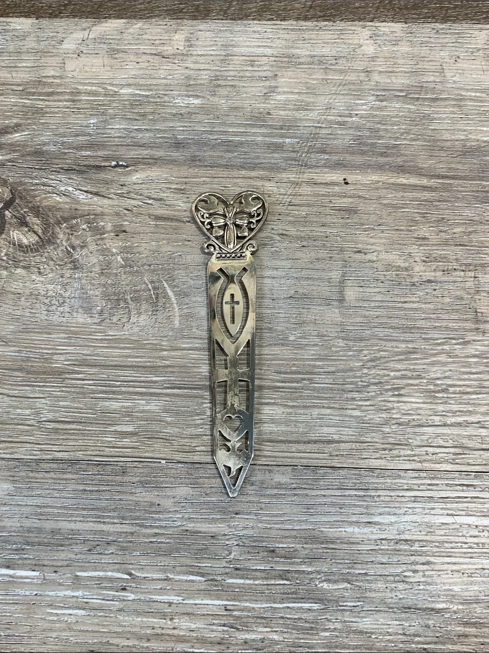 Silver-Tone Heart & Cross Bookmark - Decorative Journal Accessory
